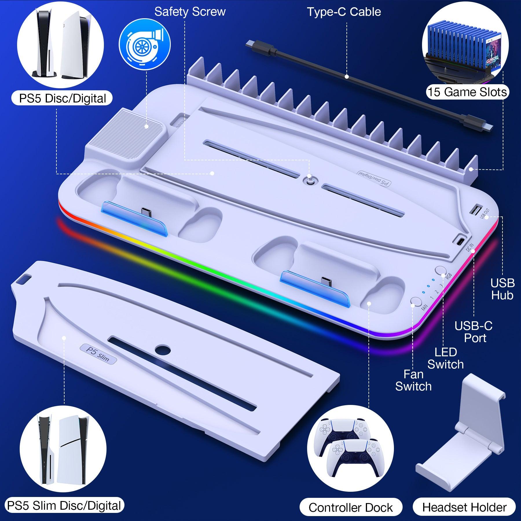 Ultimate PS5 Gaming Hub – Stand, Cooler, Charger, RGB & Storage All-in-One - electrozen