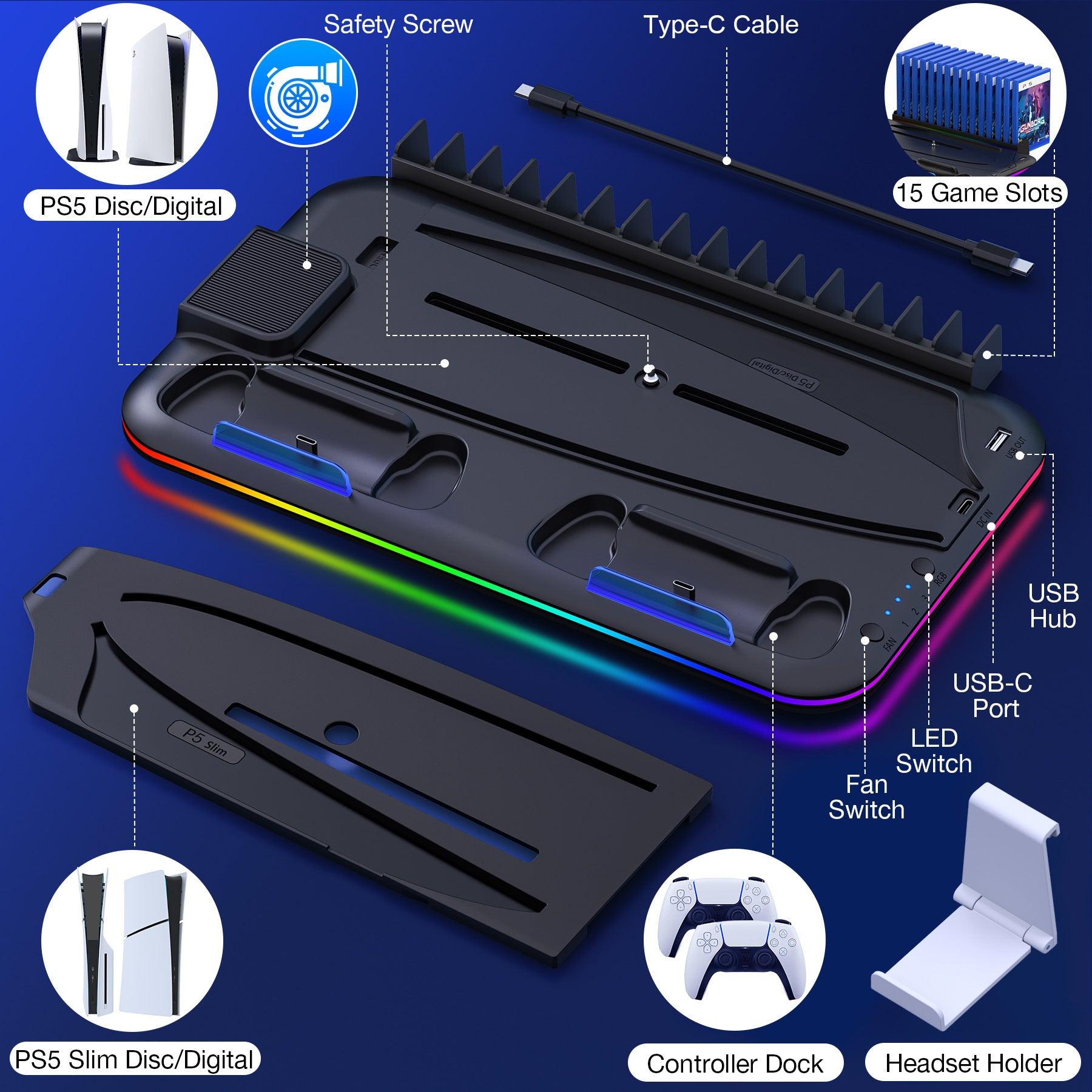 Ultimate PS5 Gaming Hub – Stand, Cooler, Charger, RGB & Storage All-in-One - electrozen